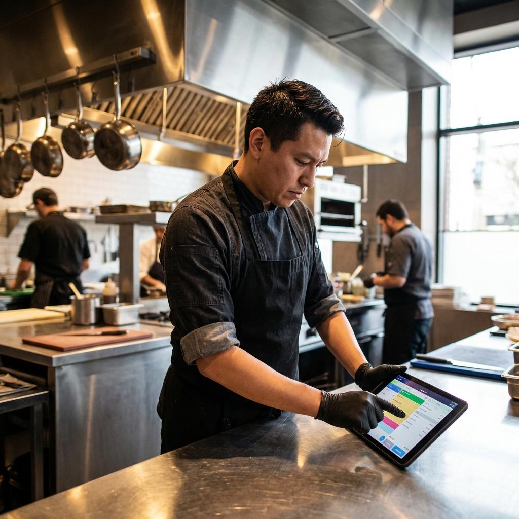Restaurant staff using QR Menu system