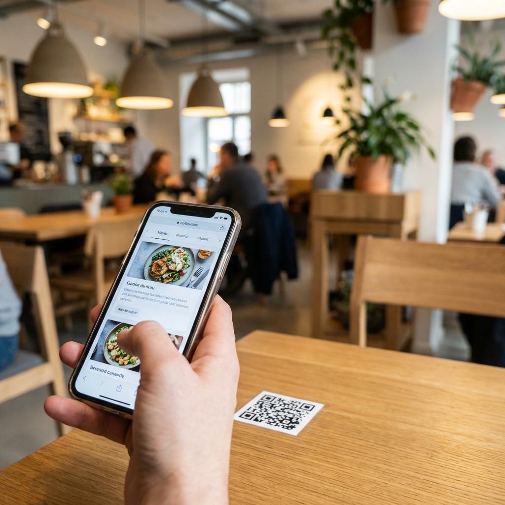 Customer ordering via QR code on smartphone