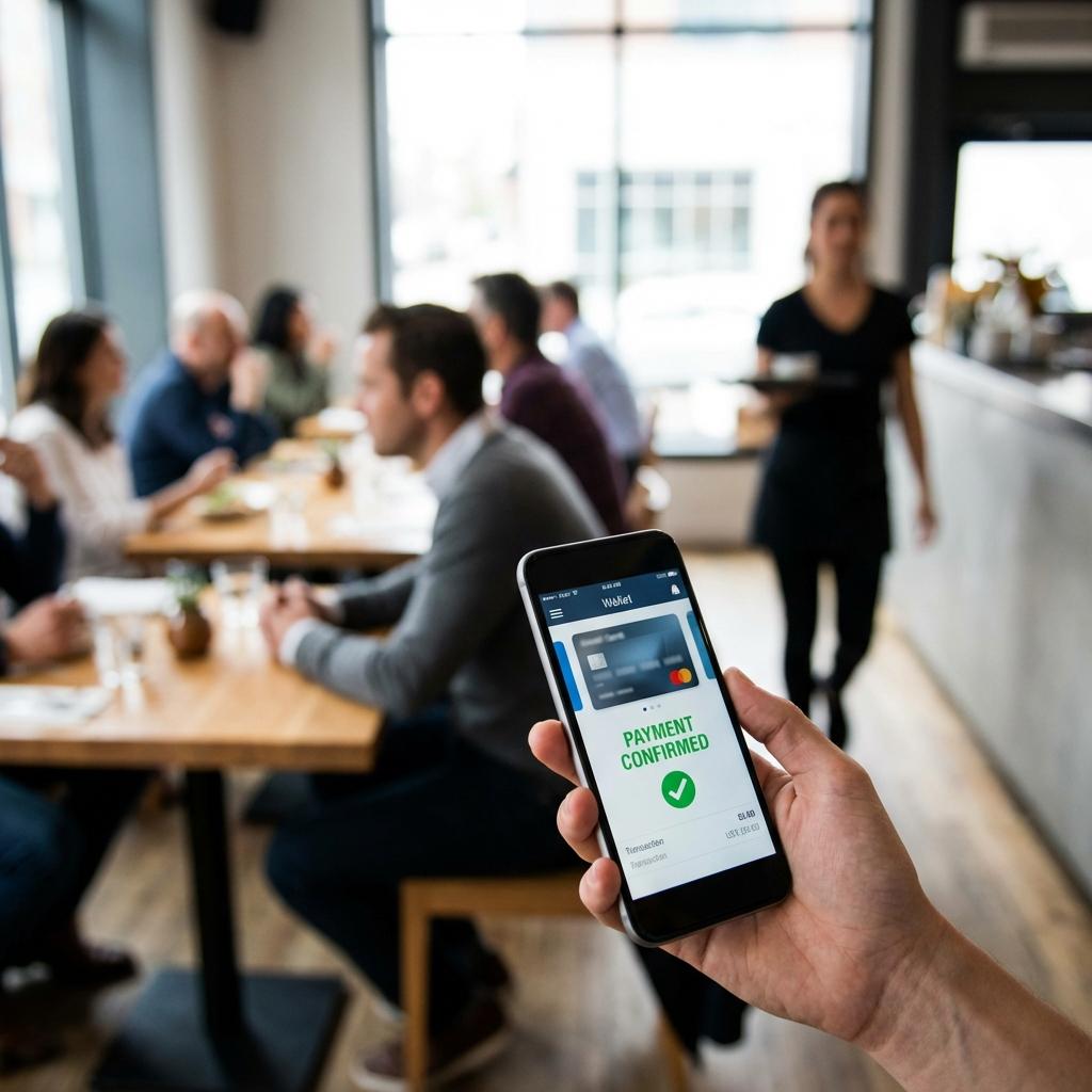 Customer completing payment on smartphone